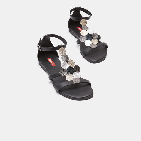 sandalias planas, Negro sandalias planas, Negro